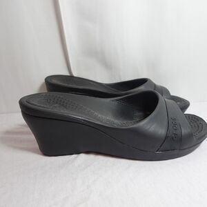 Crocs Sassari Women's Wedge Heels Pumps Sandals Black Open Toe Slip Ons